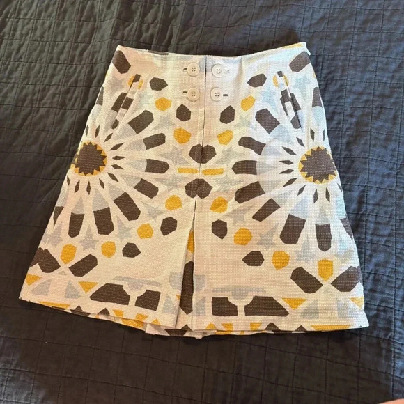 Anthropologie A-Line Skirt with Yellow and Gray Pattern - Picture 1 of 4